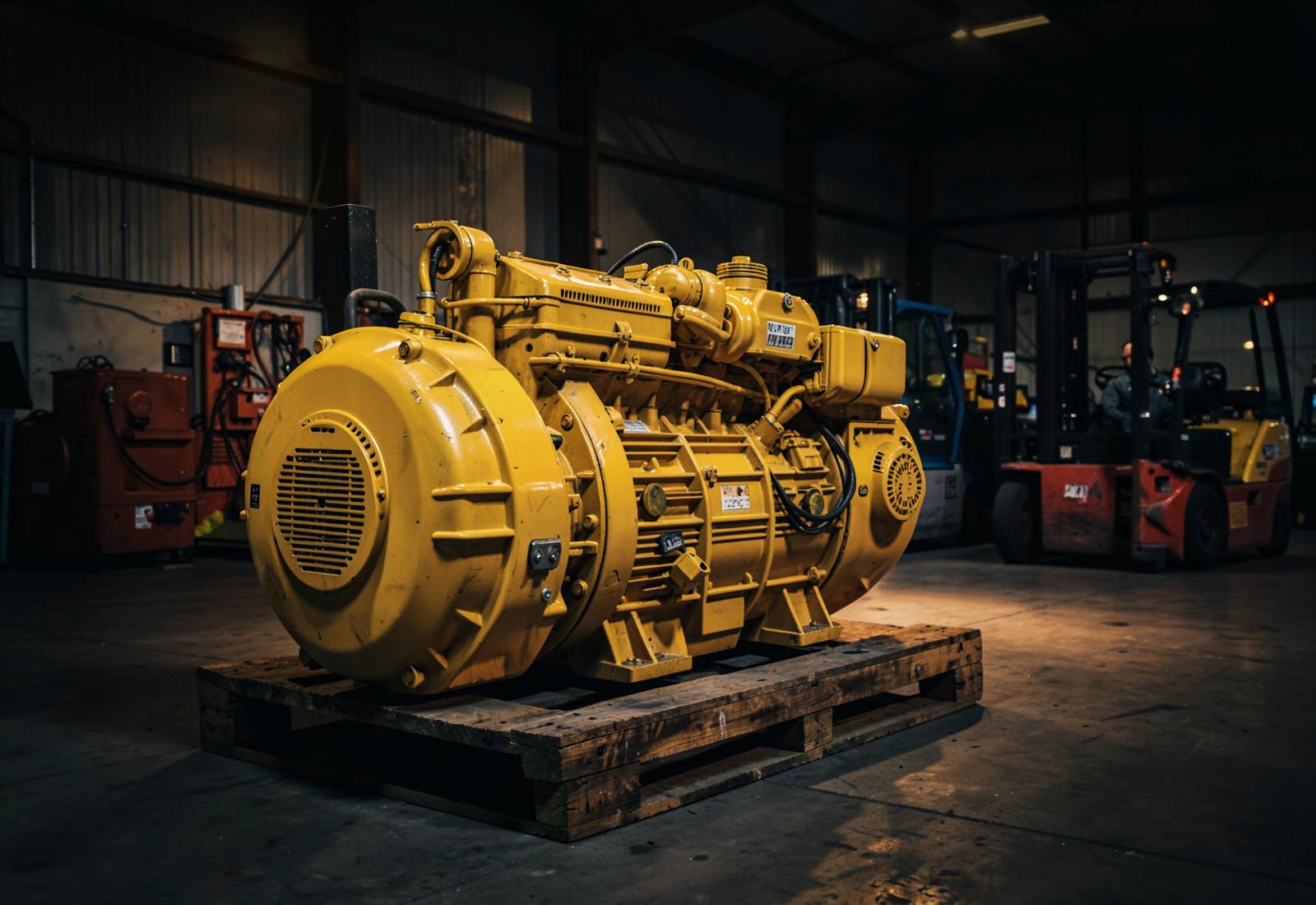 Yellow industrial diesel generator inside a Lagos warehouse