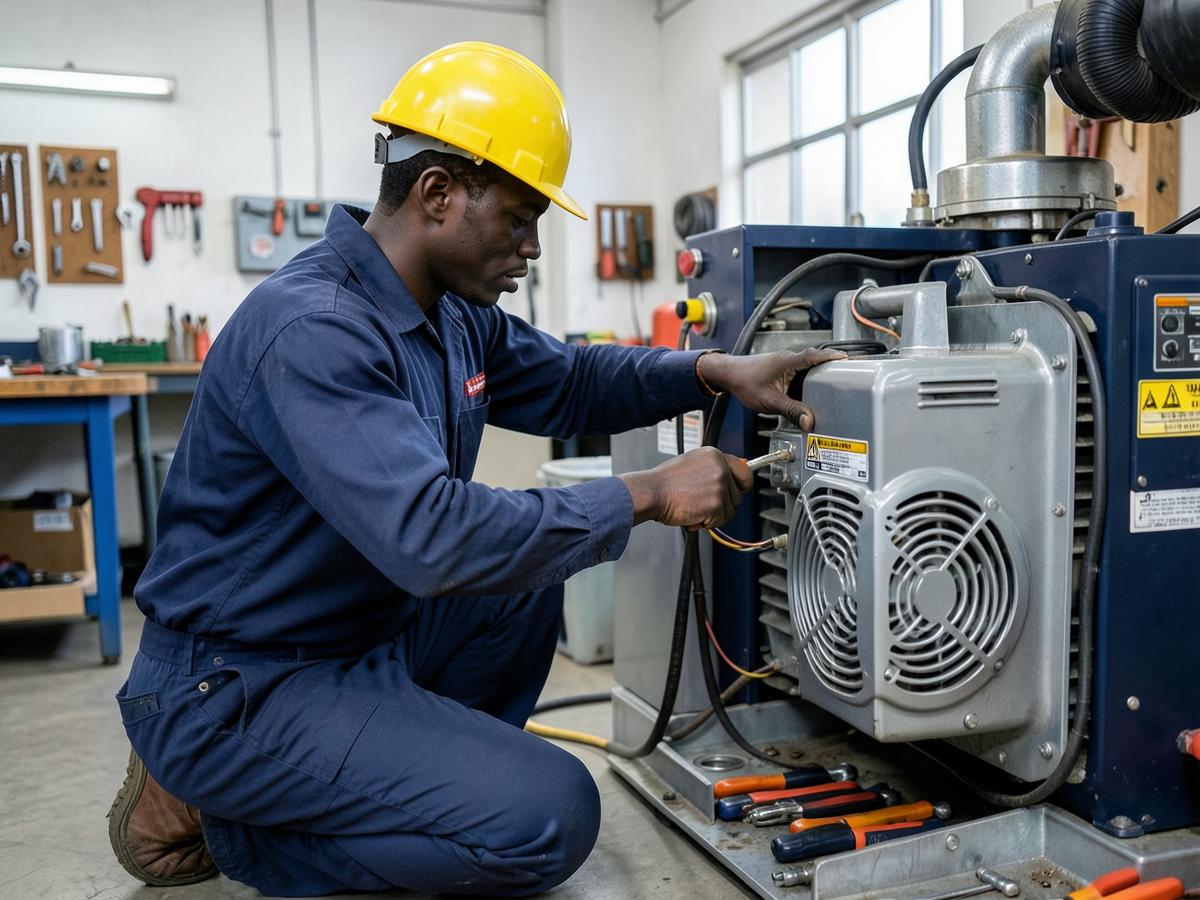 Power Point technician servicing a generator in the workshop
